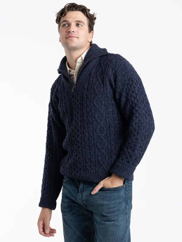 Bargain Bin Blue Wool Quarter Zip Knit