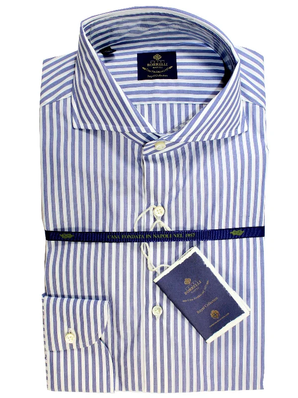 Inventory Reduction Luigi Borrelli Dress Shirt ROYAL COLLECTION White Blue Stripes 38 - 15 Inventory Reduction Luigi Borrelli Dress Shirt ROYAL COLLECTION White Blue Stripes 38 - 15
