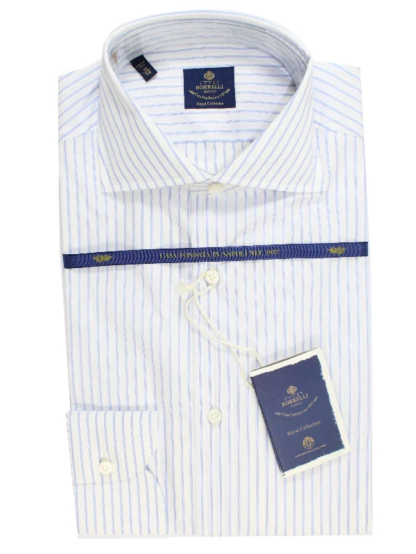 Deal Dash Luigi Borrelli Dress Shirt ROYAL COLLECTION White Blue Quadruple Stripes 38 -15 SALE Deal Dash Luigi Borrelli Dress Shirt ROYAL COLLECTION White Blue Quadruple Stripes 38 -15 SALE
