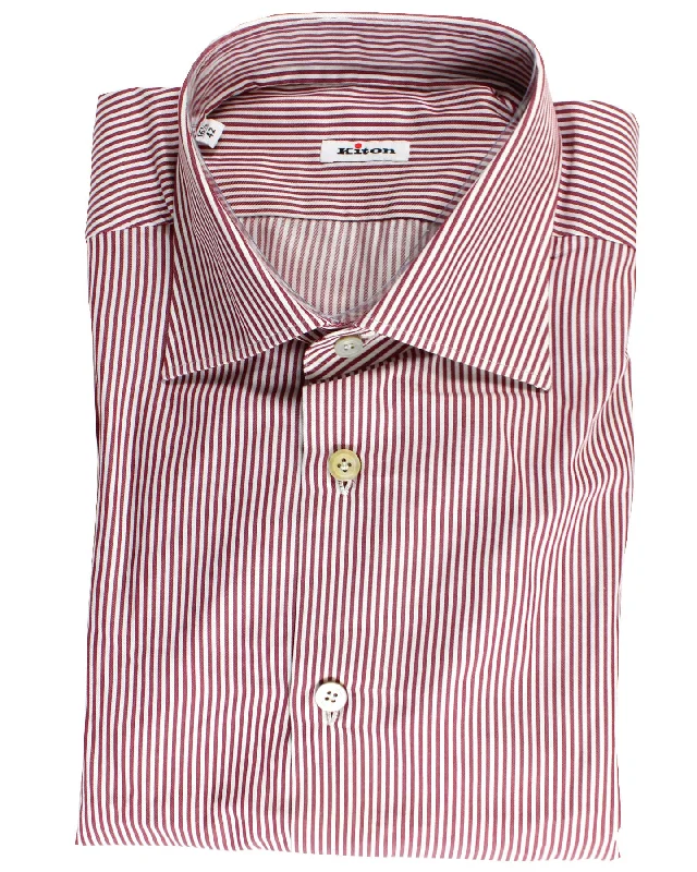 Online Exclusive Kiton Shirt White Maroon Stripes 42 - 16 1/2