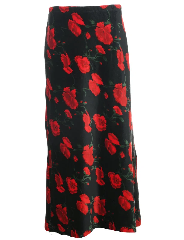 Final Markdown Velvet Floral Print Maxi Skirt - M