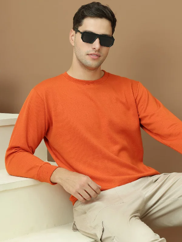 Last Chance VimaL Jonney Regular Fit Orange Solid Sweatshirt For Men