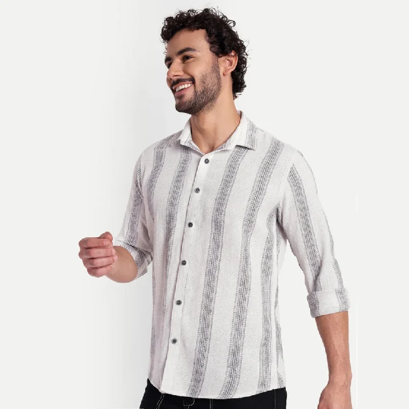 Mega Deal Stripes white Textured Shirt