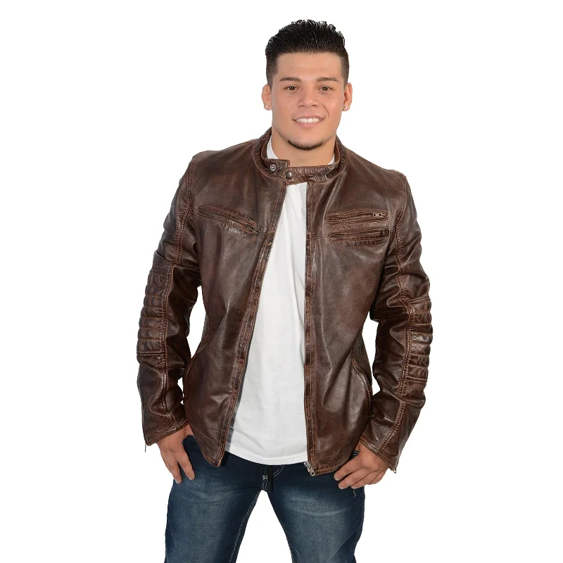 Savings Spectacular Milwaukee Leather SFM1805 Men's Brown Side Stitch Cafe Racer Lambskin Leather Jacket Savings Spectacular Milwaukee Leather SFM1805 Men's Brown Side Stitch Cafe Racer Lambskin Leather Jacket
