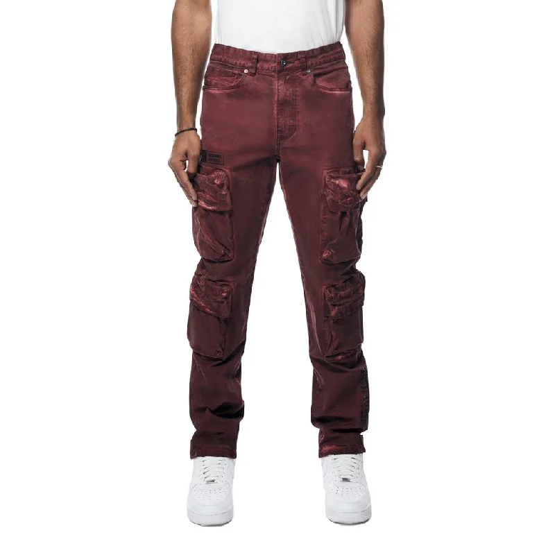Shop and Save Relaxed Utility Pigment Dyed Twill Cargo Pants - Burgundy