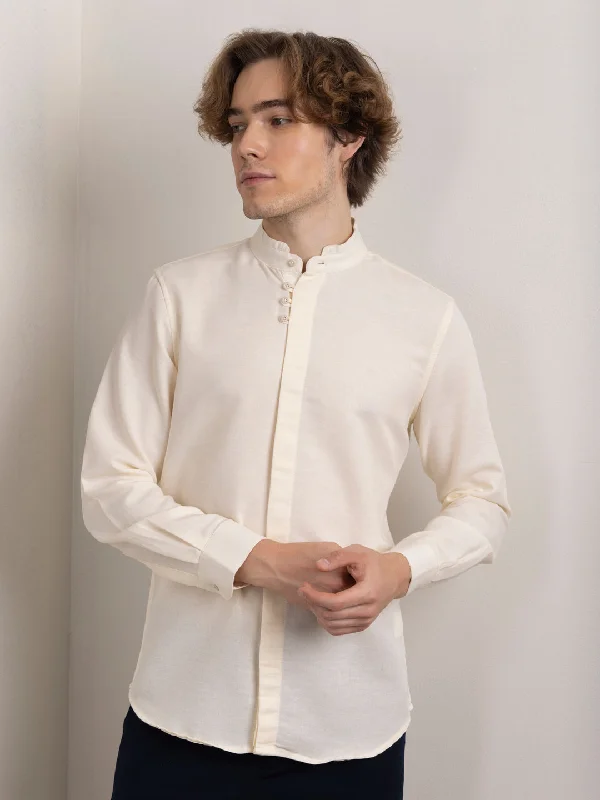 Special Discount Cream Chinese Collar Shirt