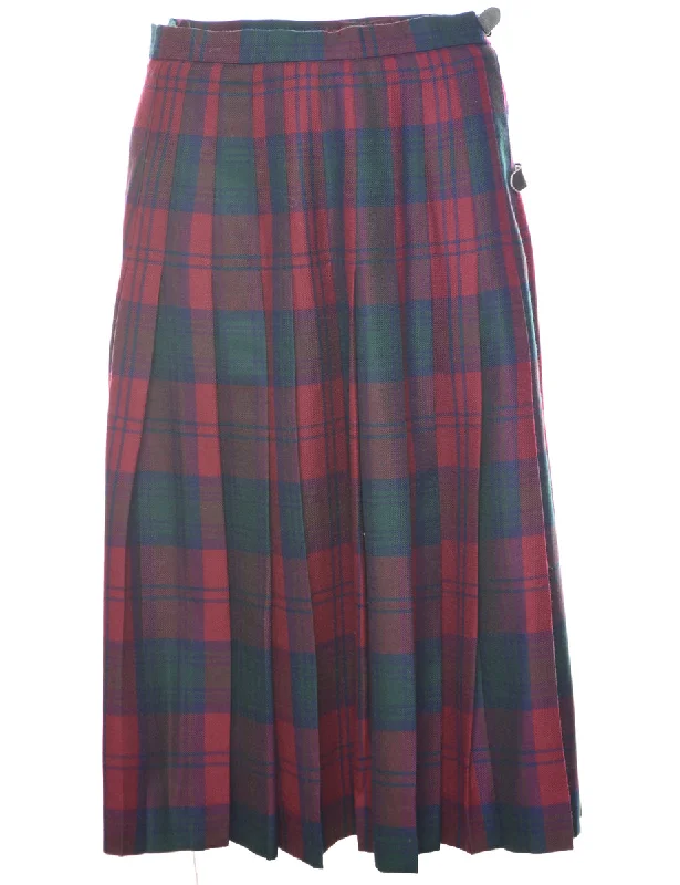 Weekend Discounts to Celebrate Wool Checked Pleated Skirt - M