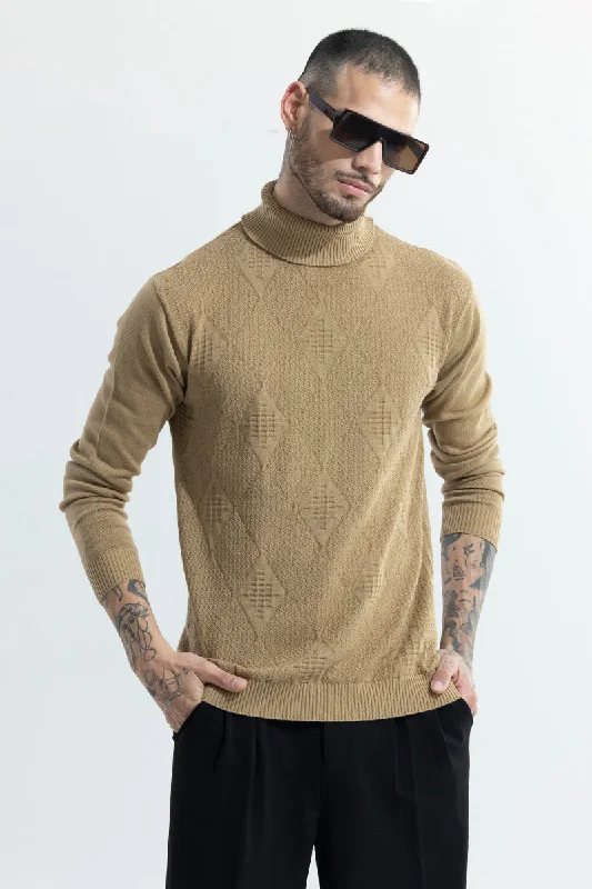 Sneak Peek Sale Rhomboid Beige Turtle Neck Sweater