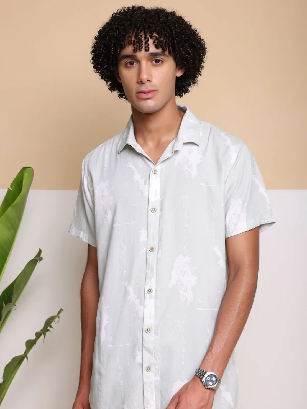 Online Exclusive Light Green Half Casual Printed Cotton Shirt Regular Fit For Men