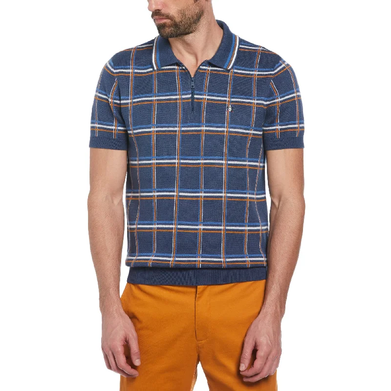 Reduced Prices Plaid 1/4 Zip Sweater Polo In Sargasso Sea