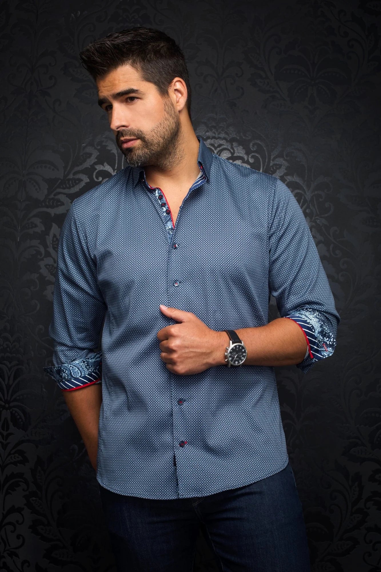 Weekend Savings Sensation Au Noir Blondel Dark Blue Dress Shirt - VO-000554