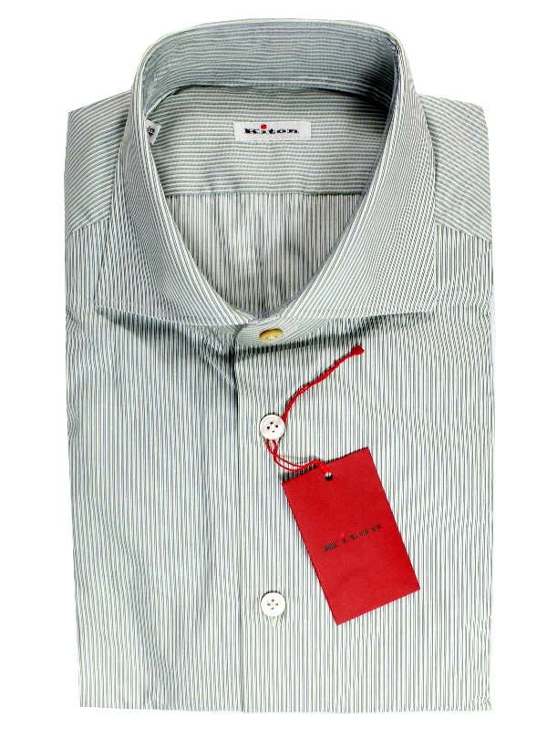 Weekend Shopping Extravaganza Kiton Dress Shirt White Green Navy Stripes 38 - 15 SALE Weekend Shopping Extravaganza Kiton Dress Shirt White Green Navy Stripes 38 - 15 SALE