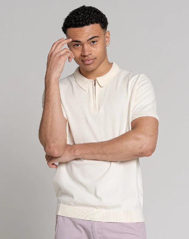 Early Bird Discount ESSENTIAL SHORT SLEEVE ZIP POLO TOP | ECRU