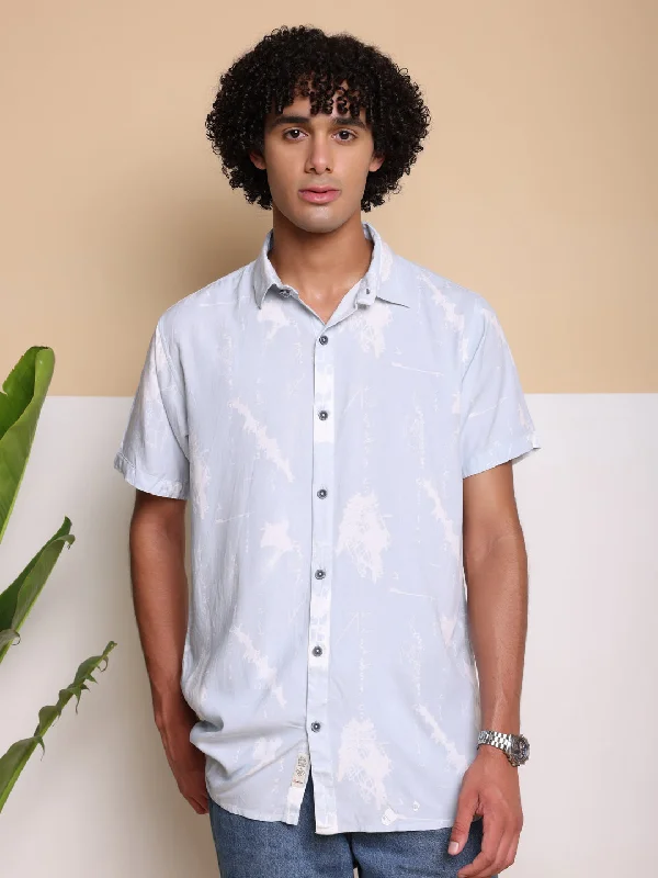 Act Now Sky Blue HALF CASUAL PRINTED COTTON SHIRT REGULAR FIT FOR MAN