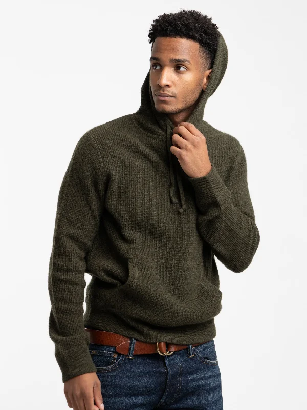Deal Frenzy Leaf Green Heather Washable Cashmere Hooded Sweater