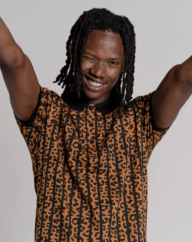 Anniversary Sale REDONDO UNISEX ANIMAL PRINT STRIPE POLO SHIRT | BLACK