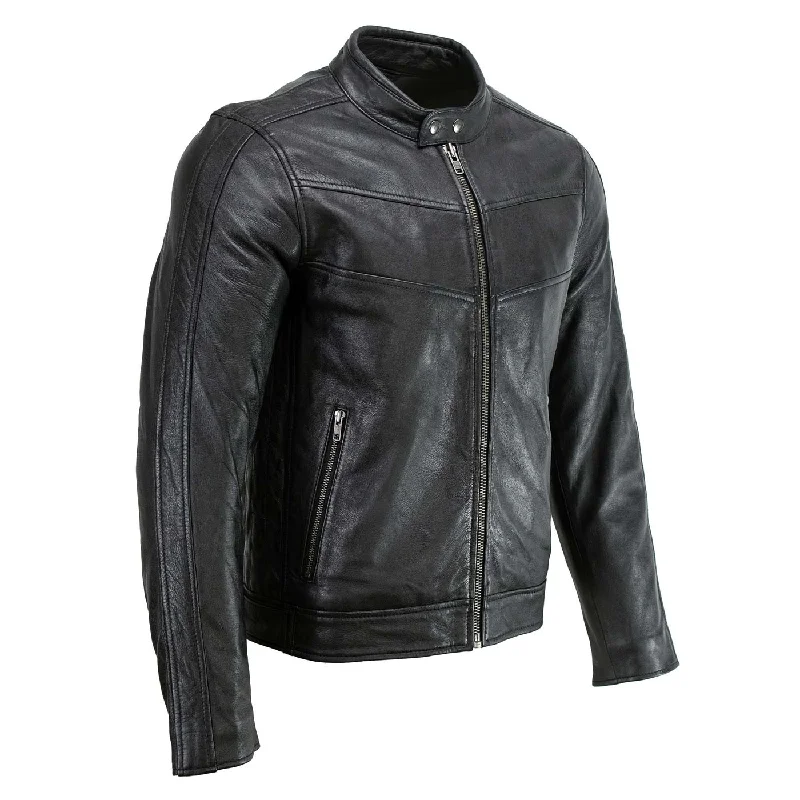 Limited Availability Milwaukee Leather Men's Black Cafe Racer Leather Jacket with Snap Button Collar SFM1835 Limited Availability Milwaukee Leather Men's Black Cafe Racer Leather Jacket with Snap Button Collar SFM1835