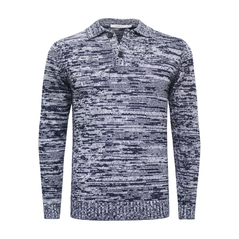 Special Buy Cashmere Sweater Polo Neck heavy Jersey Melange Navy Grey Stelvio