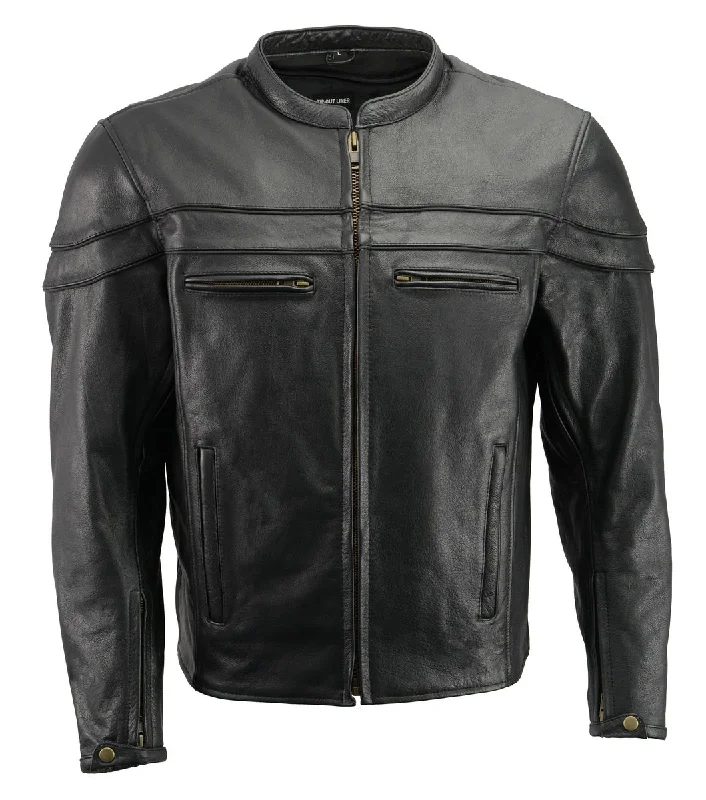 Online Only Men’s Premium Buffalo Black Leather Motorcycle Jacket with CE Armor Protection BZ1512