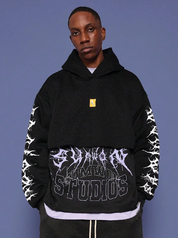 Overstock Overhead Double Layer Hoodie With Gothic Graphic Print