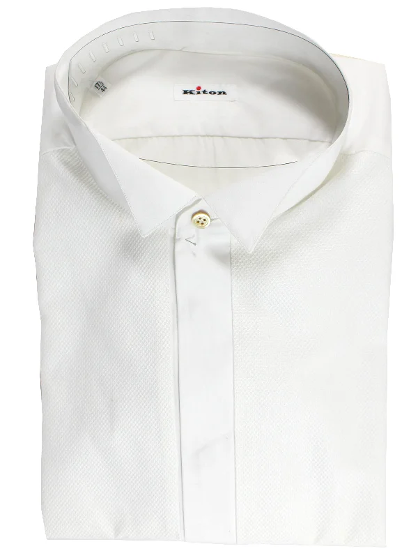 Weekend Specials to Delight Kiton Tuxedo Shirt White 44 - 17 1/2
