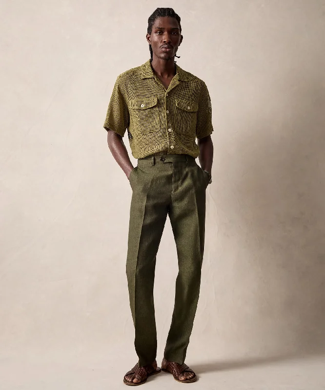 Quick Sale Italian Linen Sutton Trouser in Olive