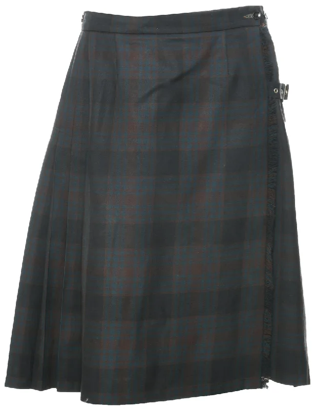 Weekend Offers That Please Wool Checked Pleated Skirt - M