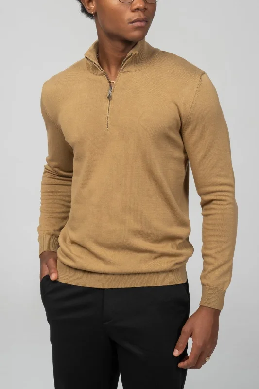 Best Seller Zipper Closure Mock Neck Sweater - Mustard
