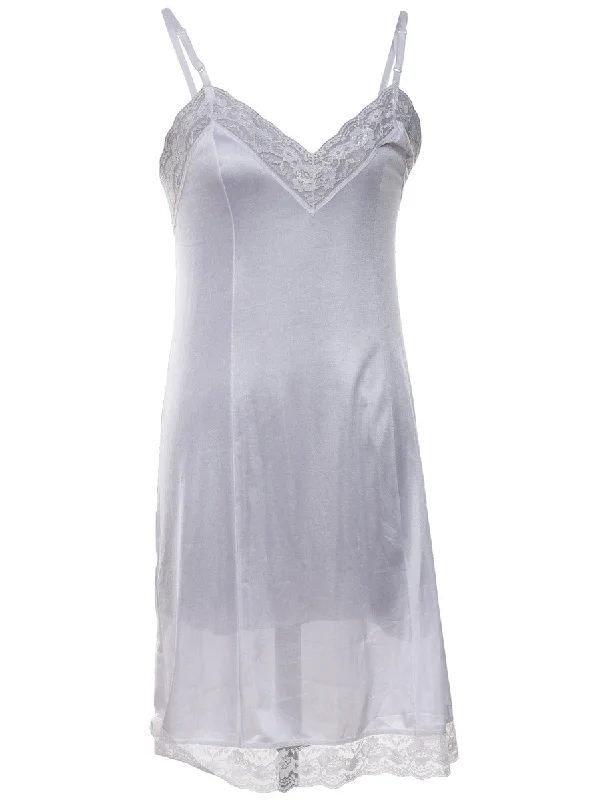 Exclusive Deal White & Lilac Lace Trim Strappy Slip Dress  - M