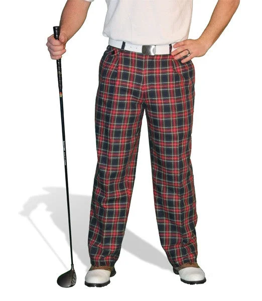 Super Savings Golf Knickers: Mens 'Par 5' Cotton/Ramie Plaid Golf Trousers - Navy Stewart