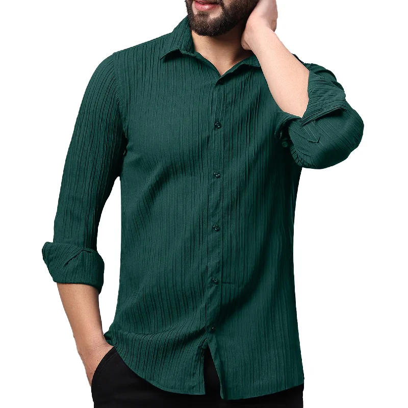 Final Markdown Crushed Self Stripe Dark Green Shirt