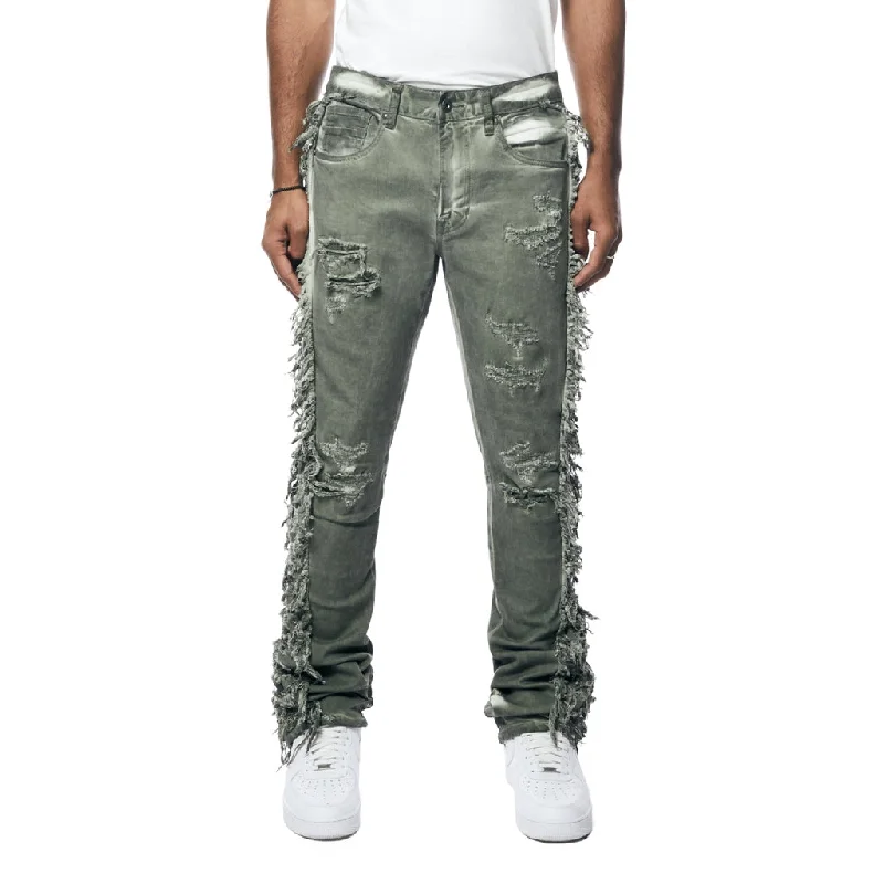 Reduced Prices Stacked Frayed Pigment Dyed Pants - Vintage Army