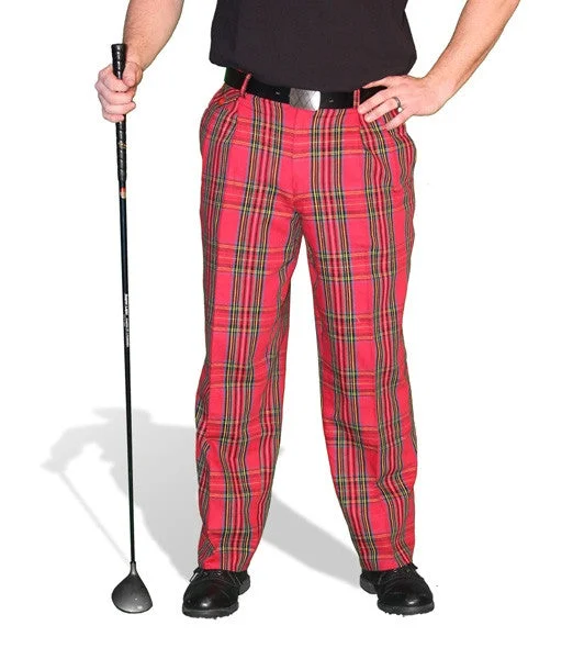 Today Only Golf Knickers: Mens 'Par 5' Cotton/Ramie Plaid Golf Trousers -Royal Stewart