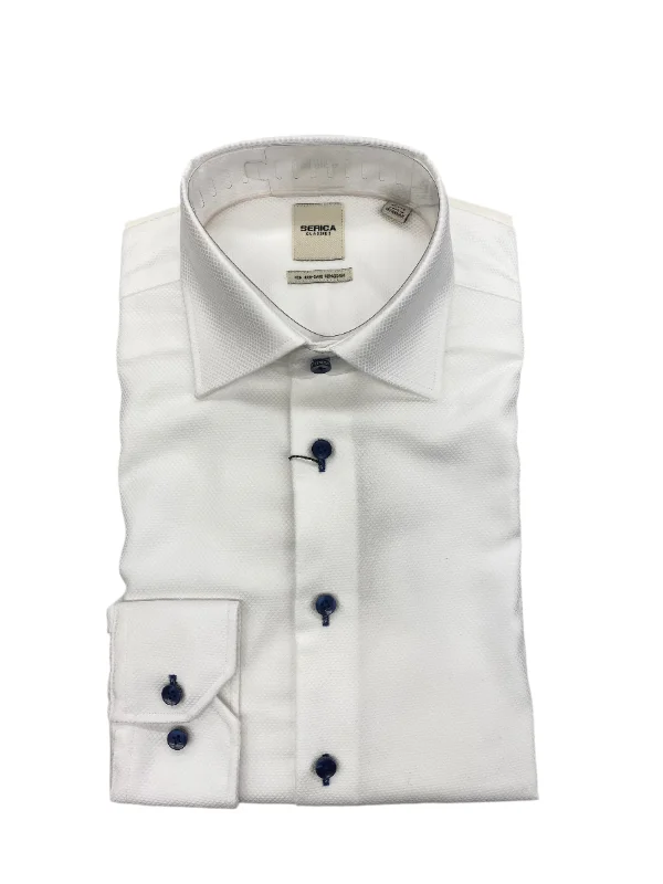 Early Access Serica Classics Semi Tapered 100% Cotton Textured Dress Shirt White/Blue Button - C2459114 15
