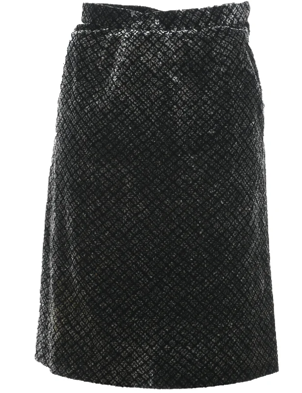 Limited Edition Velvet Black & Silver Checked Pencil Skirt - S