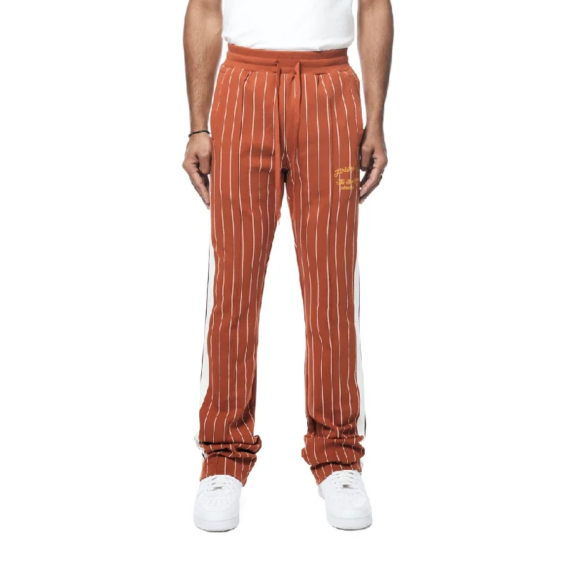 While Supplies Last Stacked Pin Striped Varsity Track Pants - Cinnamon