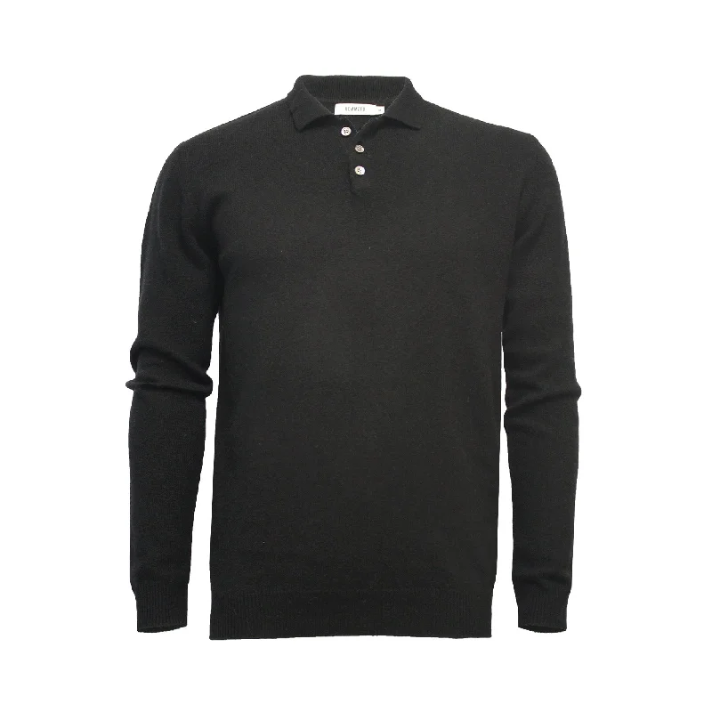 Limited Edition Cashmere Pique Stitch black Knitted Polo Sweater