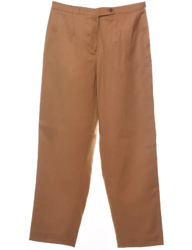 Weekend Bargains to Relish Wool High Waist Light Brown Pleated Trousers - W30 L28