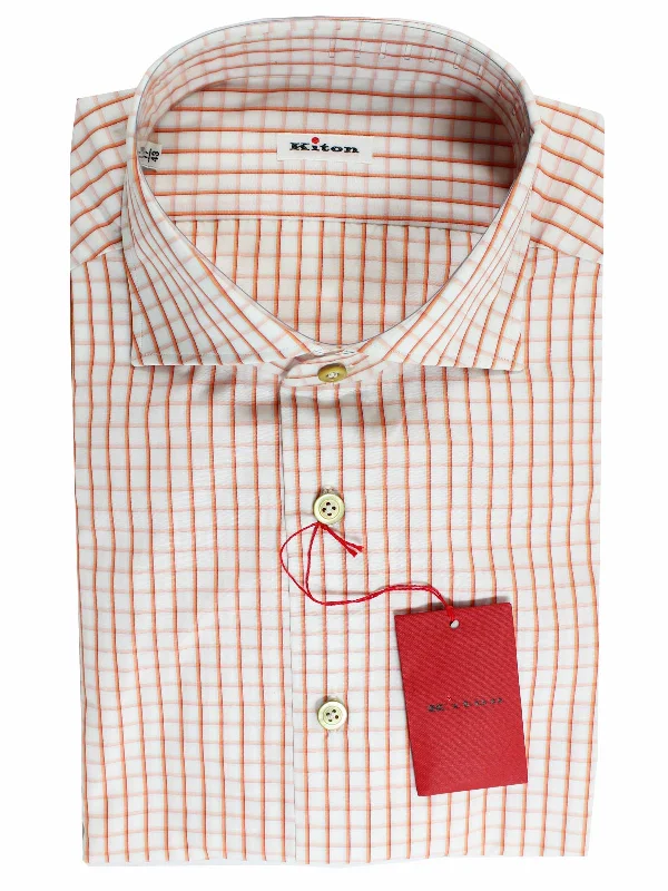 Act Fast Kiton Dress Shirt White Orange Graph Check Spread Collar 40 - 15 3/4 REDUCED - SALE