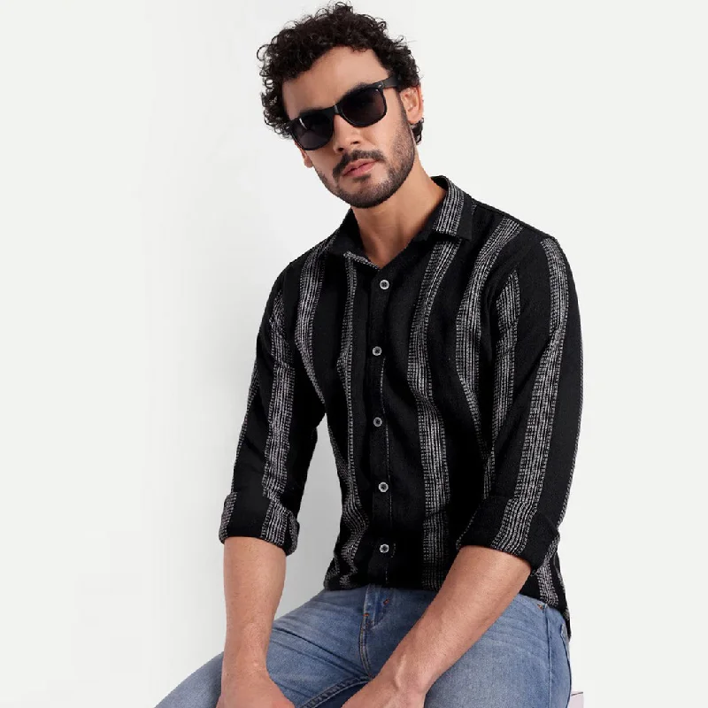 Deal Explosion Stripes Black Textured Shirt
