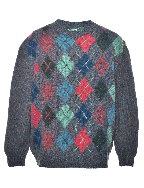Weekend Wonders Await! Wool Argyle Jumper - L