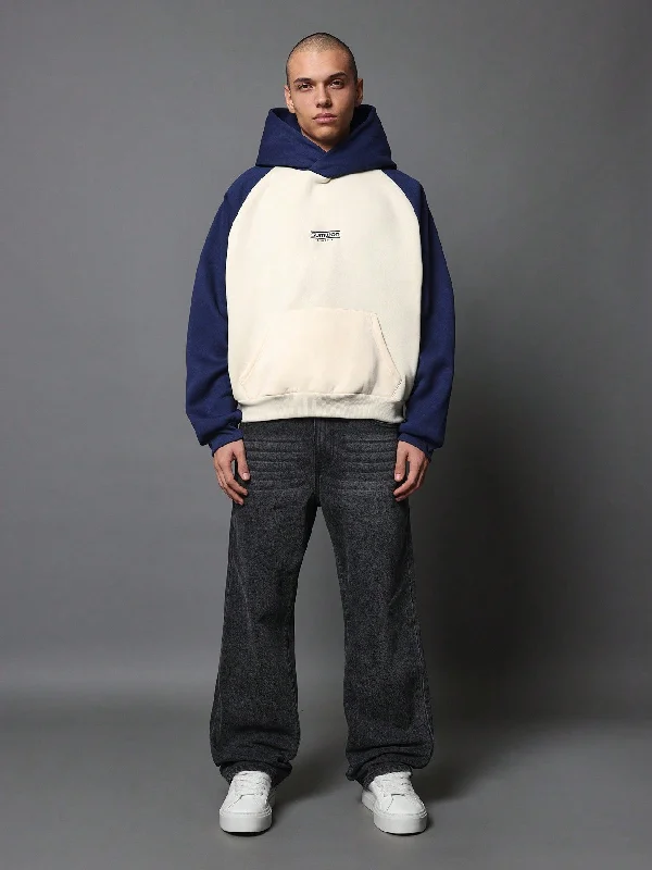 One-DAY Sale Oversized Raglan Sleeve Contrast Colour Overhead Hoodie With Small Graphic Print