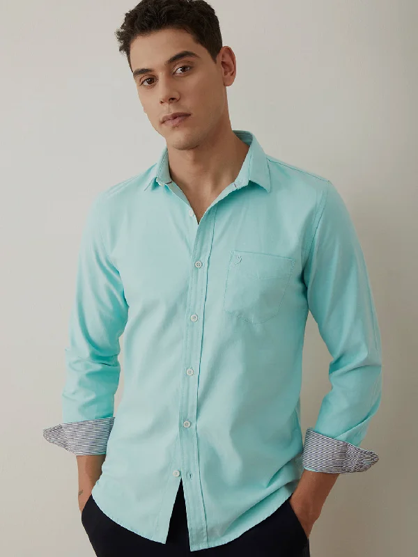 Seasonal Sale Sea Green Plain Cotton Shirt