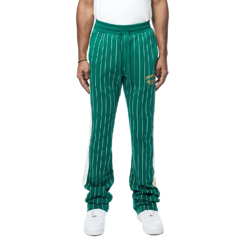 Get It Before It’s Gone Stacked Pin Striped Varsity Track Pants - Alpine Green