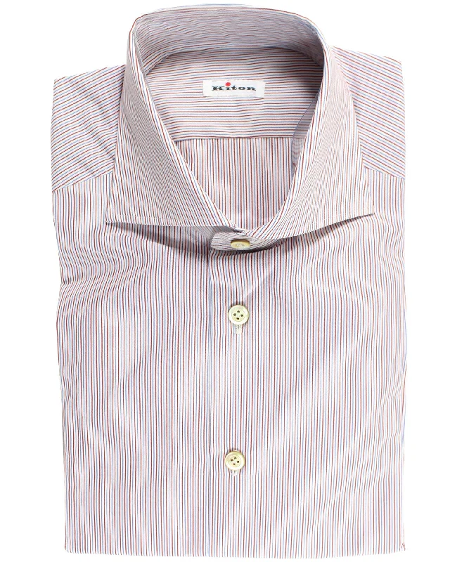Special Discount Kiton Shirt White Burgundy Blue Stripes 40 - 15 3/4 SALE