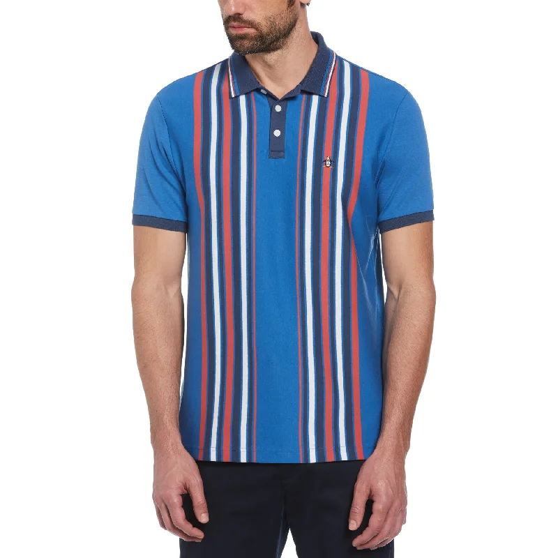 Savings Bonanza Organic Cotton Bowling Stripe Polo In Star Sapphire