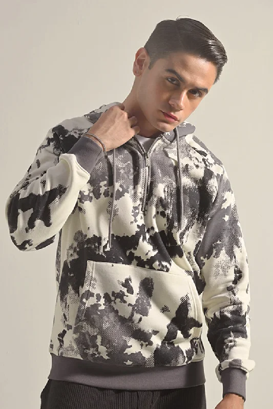 Discount Days Printed Half Zipper Hoodie - Black & White