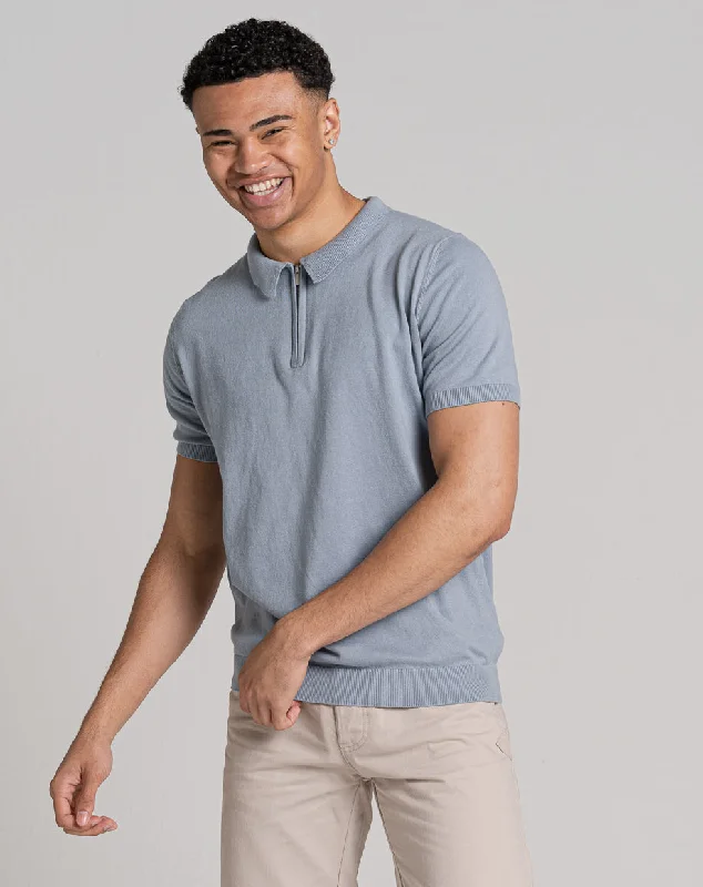 Buy More, Save More ESSENTIAL SHORT SLEEVE ZIP POLO TOP | LIGHT BLUE