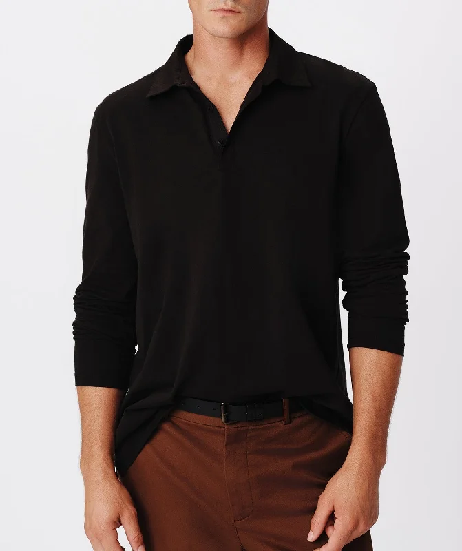 Weekend Discounts to Snag Heavyweight Jersey Seamed Long Sleeve Polo - Black