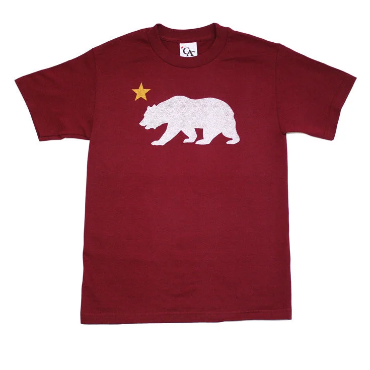 Bargain Bin Mens Cali Bear Star T-Shirt Burgundy